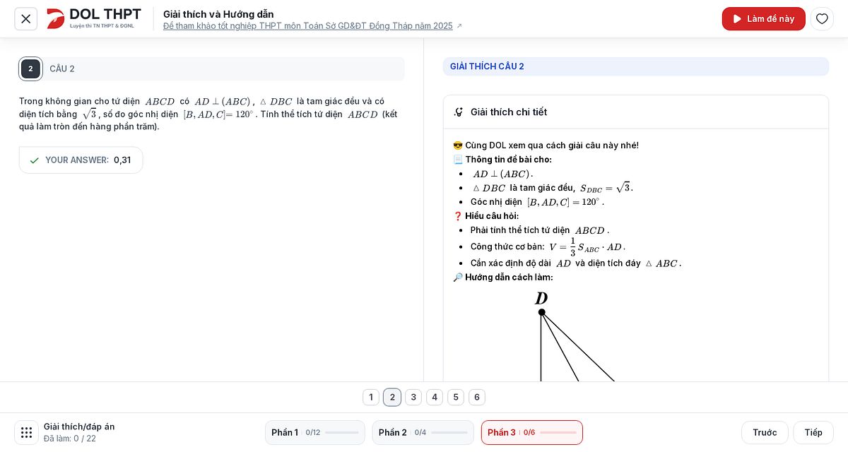 Trong không gian cho tứ diện ABCD có AD \perp (ABC), \triangle DBC là
