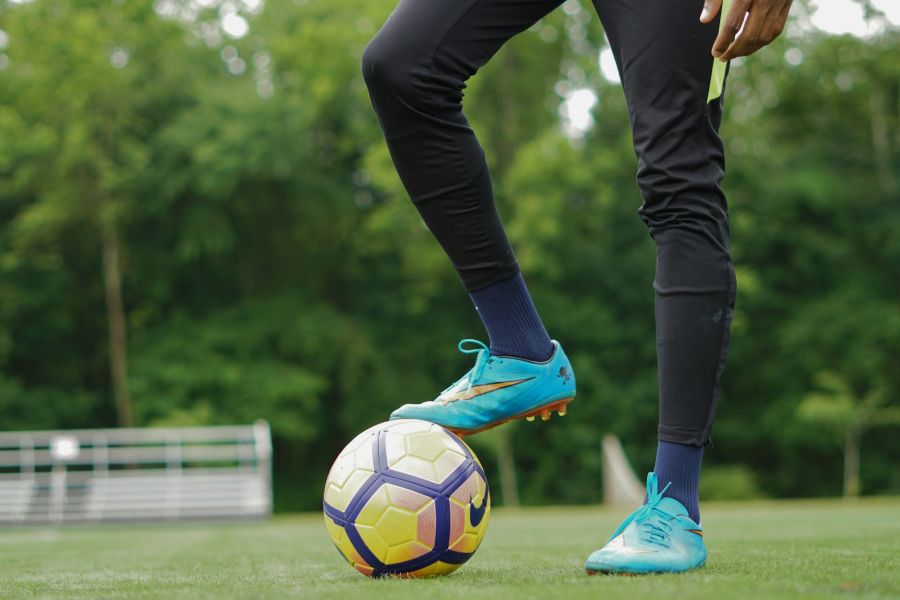 Playing soccer