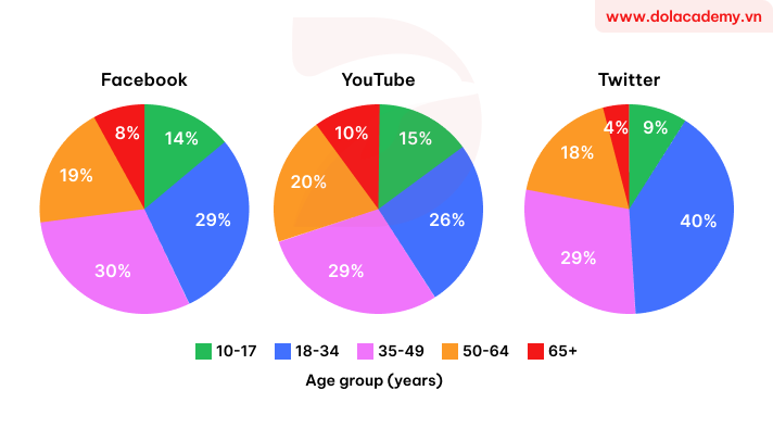Real IELTS Writing Task 1 - Pie chart - Topic Social media users & sample band 8.5+