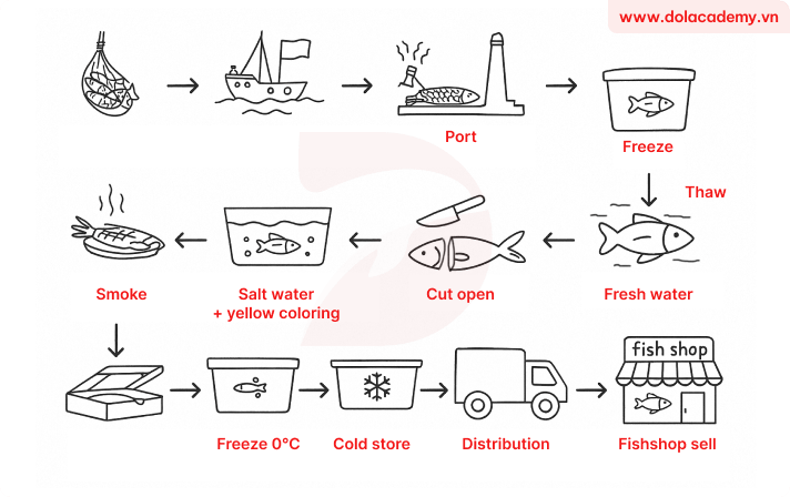 Forecast IELTS Writing Task 1 - Process - Topic Smoked fish production process & sample band 8.5+