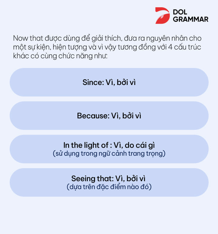 cụm từ tương tự now that