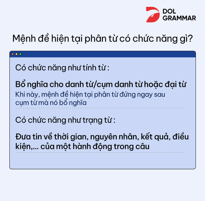  chức năng mệnh đề hiện tại phân từ