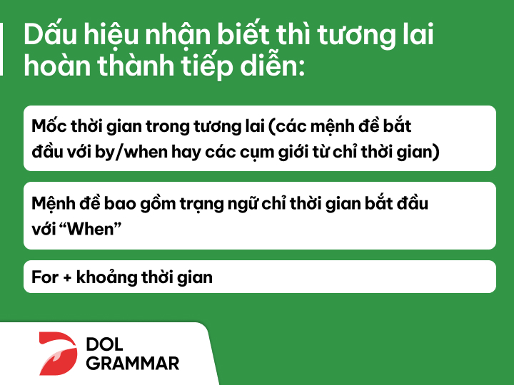 dấu hiệu nhận biết thì tương lai hoàn thành tiếp diễn